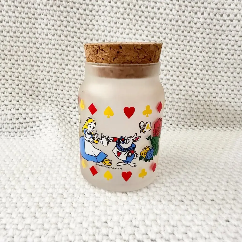 Disney Tokyo Vintage Alice in Wonderland Frosted Glass Cork Top Candy Jar Holder - Picture 6 of 8
